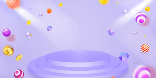 紫色简约大气展示台灯光小球几何体818购物节展板背景